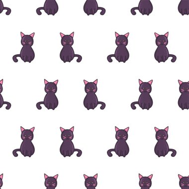 Çizgi film stili ürkütücü kara kedi kusursuz desen