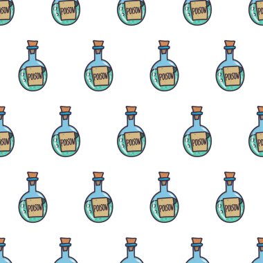 Zehirli yuvarlak şişeli, dikdörtgen desenli.