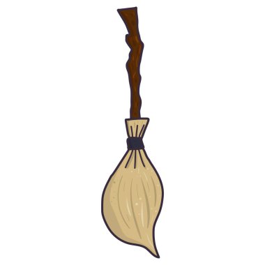 Web tasarımı için cadı süpürgesi illüstrasyonlu klasik düz sanat.