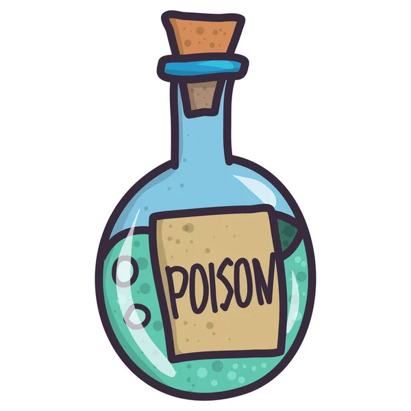 Ilustración de dibujos animados con botella redonda de veneno de bruja verde sobre fondo transparente . — Archivo Imágenes Vectoriales