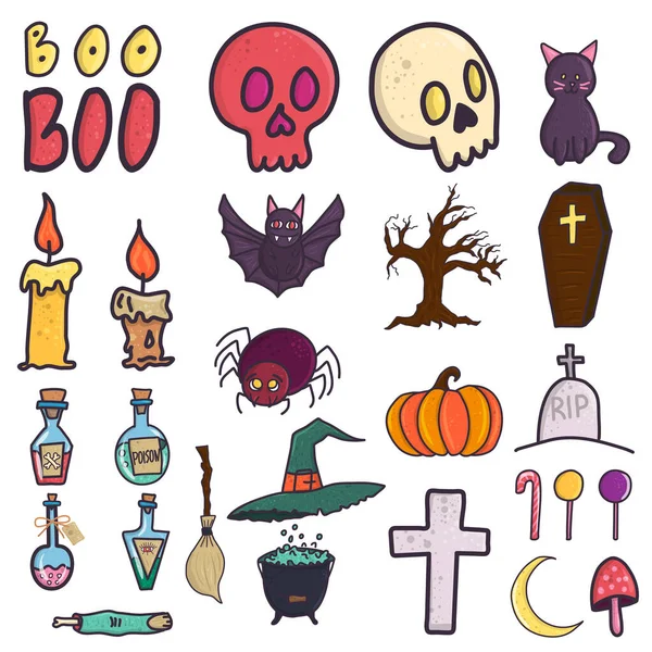 Kolekcja Doodle z dużym zestawem halloween do projektowania stron. — Wektor stockowy