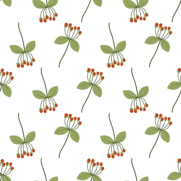 Retro close-up naadloos patroon met rode bes en groen blad. — Stockvector