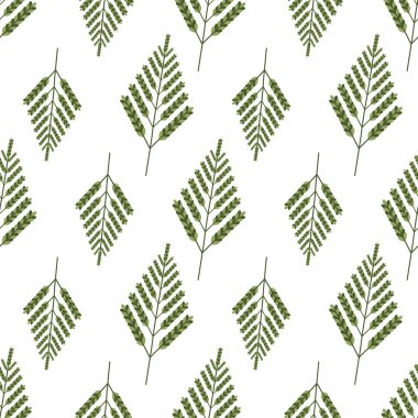 Duvar kâğıdı, kumaş, ambalaj kağıdı için yeşil eğreltiotu yaprağıyla geriye dönük pürüzsüz desen.