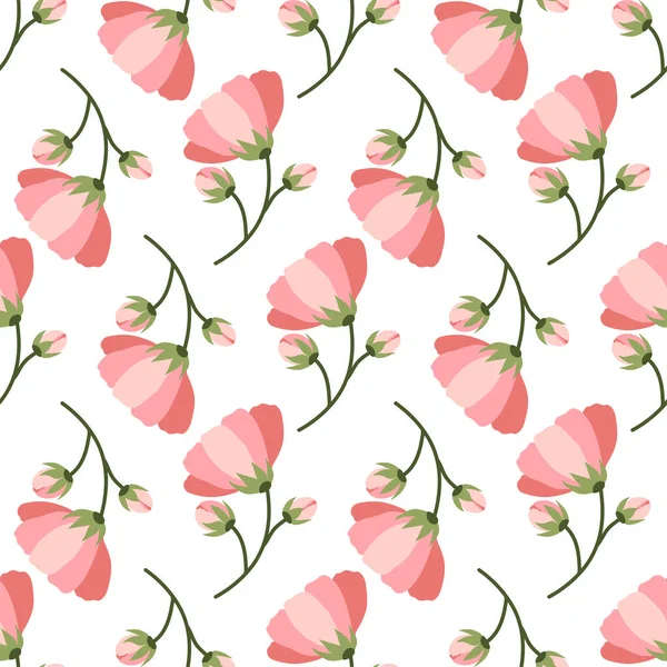 Retro naadloos patroon met roze bloeiende bloem. — Stockvector