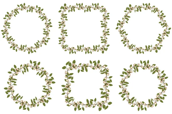 Pelucheux en coton et couronne de branches de feuilles vertes dans un style vintage. — Image vectorielle