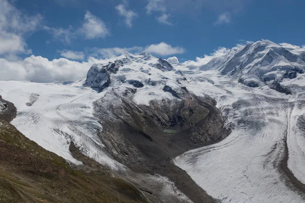 snowcapped Dufourspitze summit, Grenzgletscher glacier
