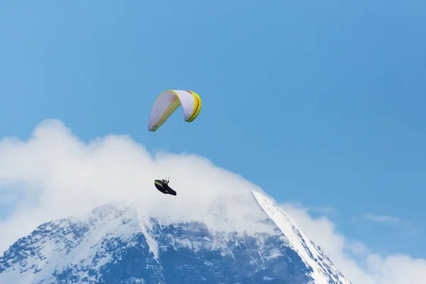 Paraglider in snowy mountains — Stock Photo, Image