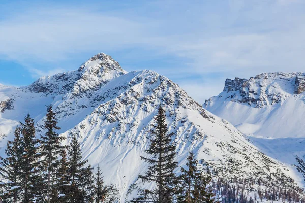 Ladin ve mavi gökyüzü ile Arosa yakınlarındaki Furggahorn zirvesi