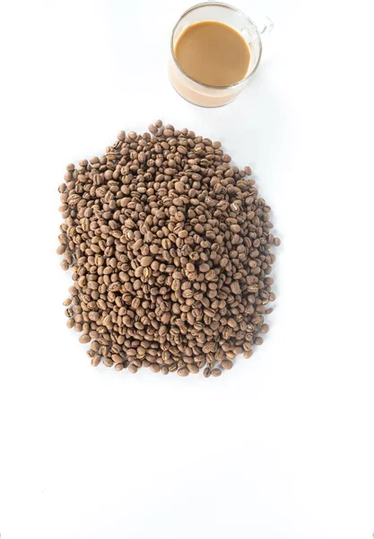 Heap Coffee Beans Isolated White Background Top View — Stock Photo, Image