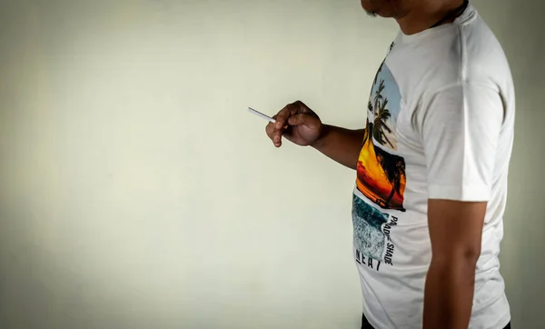 Man Holds Cigarette Hands Concept Narcotic Crime — Stock Photo, Image