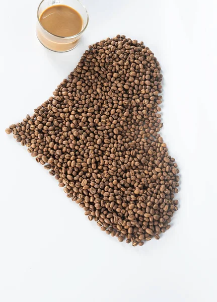 Coffee Beans Cup Coffee Lay White Background Top View — Stock Photo, Image