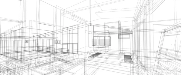 Építészet belső tér tervezési koncepció 3D-s terv drótváz elszigetelt fehér háttér renderelés — Stock Fotó