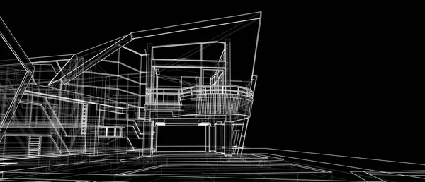 Концепція дизайну зовнішнього фасаду архітектури 3d перспектива білий — стокове фото