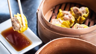 Çin dim sum Shumai - Buharda Çin gurme mutfağı Çin Asya