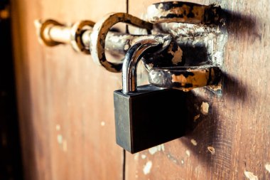 Eski ahşap kapı kilitli, Vintage tarzı olduğunu arka plan