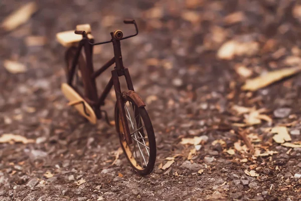 Retro gestileerde afbeelding van een negentiende-eeuwse handgemaakte fiets geïsoleerd op de achtergrond van de natuur — Stockfoto