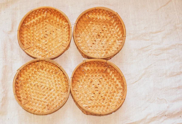 Set of Empty wicker basket on the table with a background in nat — Fotografie, imagine de stoc