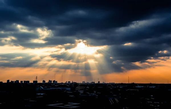 Vista Arial Bangkok Raios Luz Solar Brilhar Edifícios Urban Paisagem — Fotografia de Stock