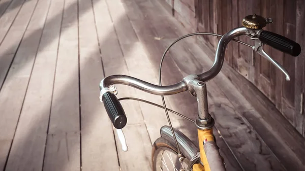 Barra Manija Bicicleta Cerca Filtro Vintage Fondo Suelo Madera Buena — Foto de Stock