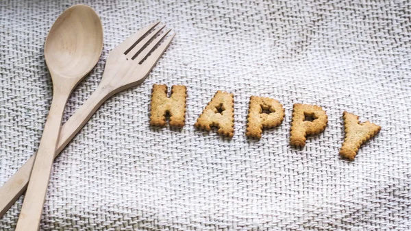 Cookies Form Des Alphabets Prospekt Glücklich Von Hausgemachten Keksen Auf — Stockfoto