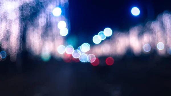 Defocused Night Street Lights Bokeh Street Lights Cars City — Stock Photo, Image