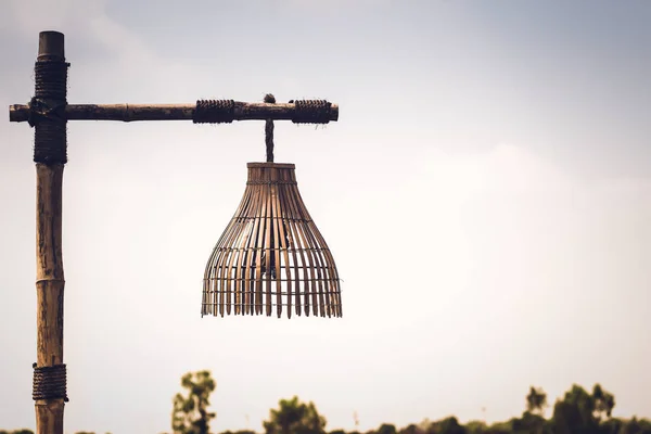 Lantern Bamboo Basket Ręcznie Robiony Pomysł Dekorację Polu Ryżowym Ryżem — Zdjęcie stockowe