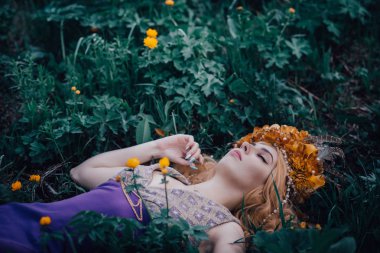 Çiçek açan ışıklar ile ormanda Perisi