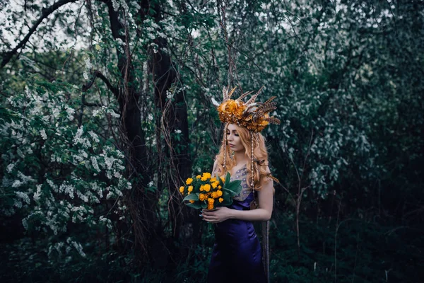 Nymf Skogen Med Blommande Ljus — Stockfoto