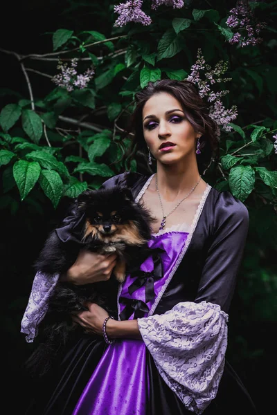 Lady Black Purple Baroque Dress — Stock Photo, Image