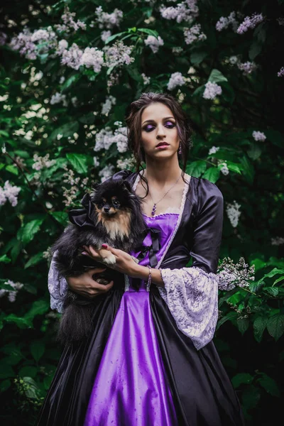 Lady Black Purple Baroque Dress — Stock Photo, Image