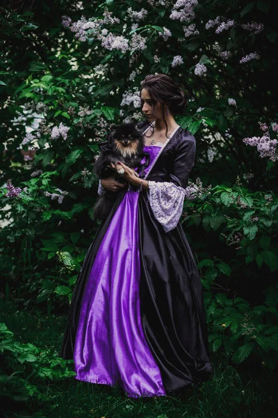 Lady Black Purple Baroque Dress — Stock Photo, Image