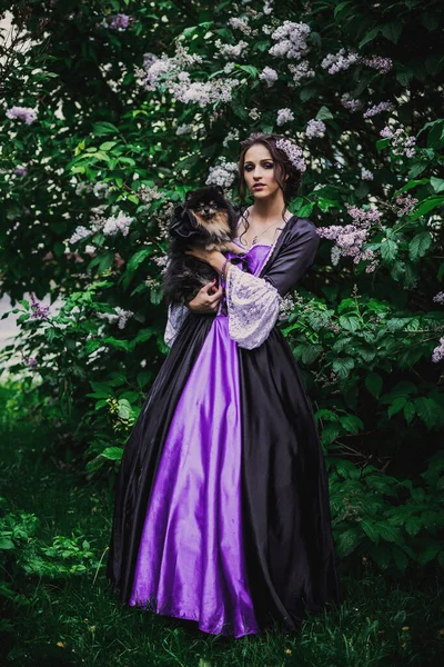 Lady Black Purple Baroque Dress — Stock Photo, Image