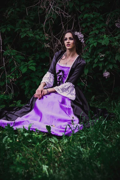 Lady Black Purple Baroque Dress — Stock Photo, Image