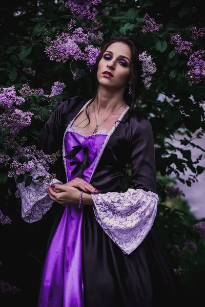 Lady Black Purple Baroque Dress — Stock Photo, Image