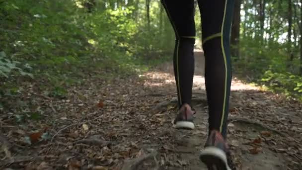 Fittes athletisches Mädchen joggt an heißen Sommertagen in Zeitlupe im Park — Stockvideo