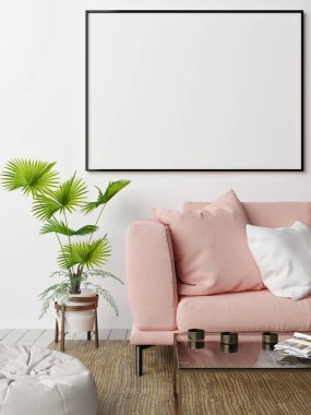 Poster gül kanepe, hipster's Salon, 3d render, 3d çizim ile alay