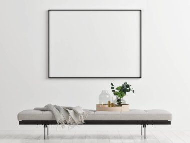 Poster ile oturma tezgah çiçek dekorasyon, 3d render, 3d çizim ile alay