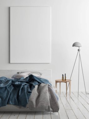 Yatak odası, 3d render, 3d çizim posterdeki kadar alay
