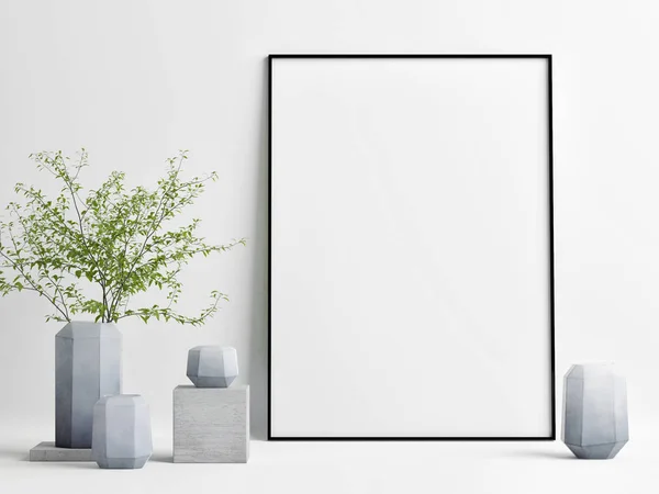 Bespotten Van Leeg Frame Met Plant Decoratie Render Illustratie — Stockfoto