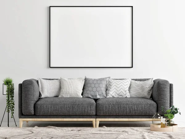 Graues Sofa Mit Poster Attrappe Raumkonzept Render Illustration — Stockfoto