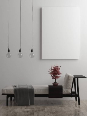 Poster minimalizm oturma odasında, hipster arka plan, 3d render, 3d çizim kadar alay
