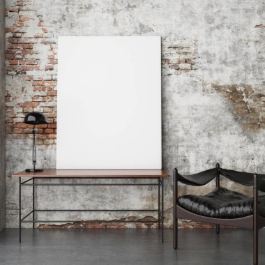 Alay poster, vintage hipster tuğla duvar arka plan, 3d render, 3d çizim.