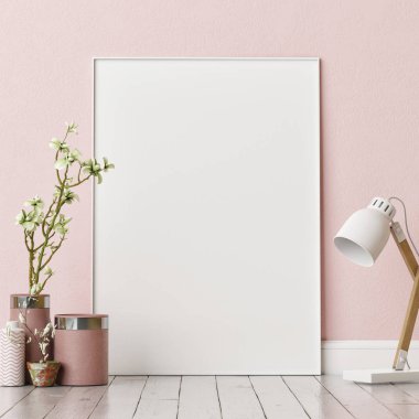 Gül duvara poster kadar alay, yakın kompozisyon, 3d render, 3d çizim.