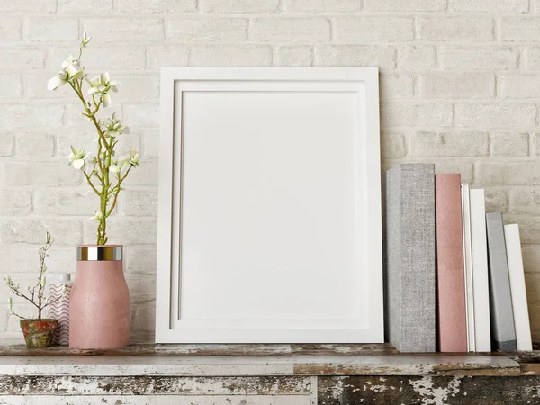 Poster kitap ve çiçek kompozisyon, 3d render, 3d çizim ile alay