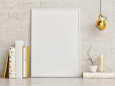 Poster altın dekorasyon ve Kitaplar, 3d render, 3d dekorasyonu ile alay