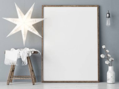Alay poster, İskandinav tasarım, Noel dekorasyonu, 3d render 3d çizim.