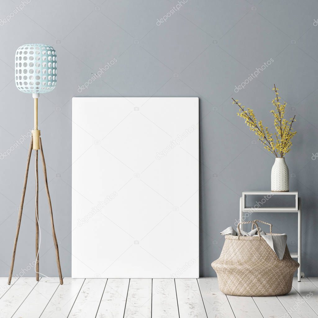 Mock up poster, Minimalism abstract interior design with decoration, 3d render, 3d illustration