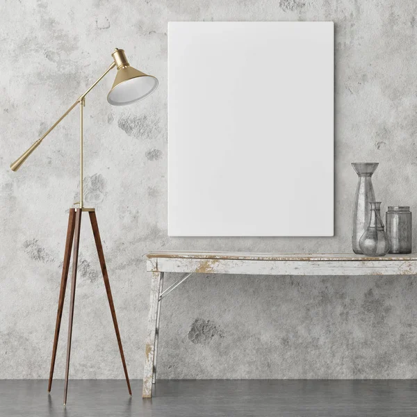 Mock Poster Retro Interior Design Lampe Alter Tisch Und Dekoration — Stockfoto