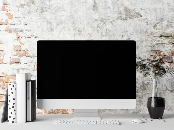 Monitor Table Mock Frame Render Illustration — Stock Photo, Image