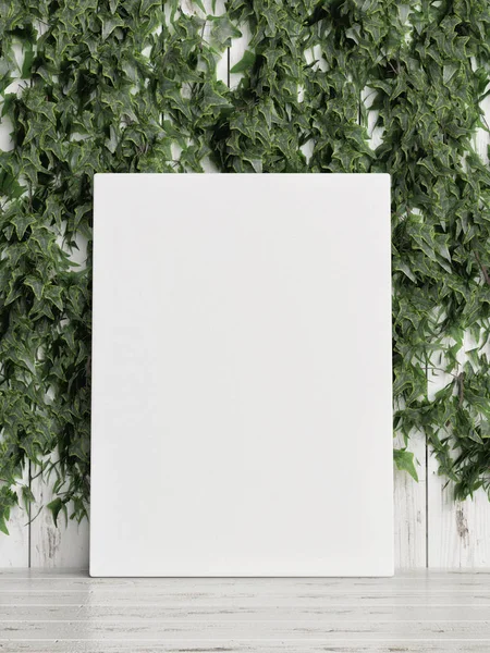 Mock Affisch Grön Växt Murgröna Och Blommor Render Illustration — Stockfoto